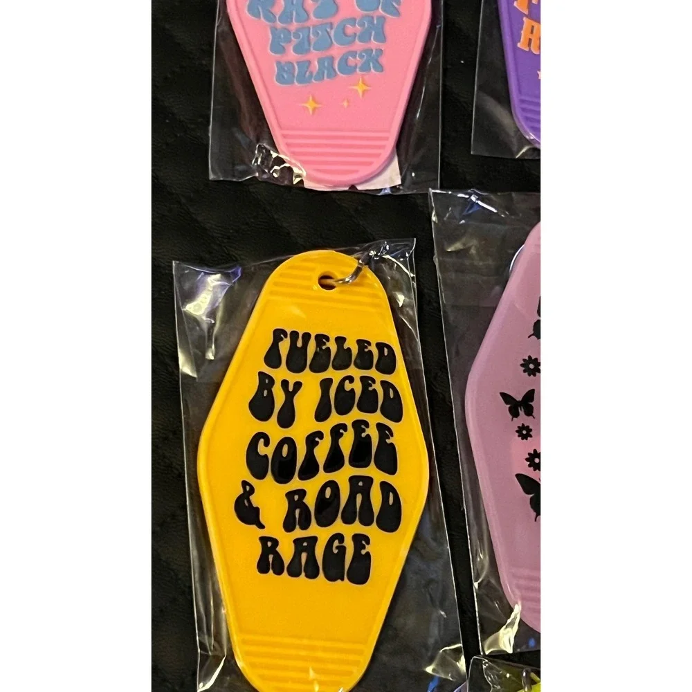 Set of 10 NEW Motel Keychains Unisex Multicolor Retro Graphic